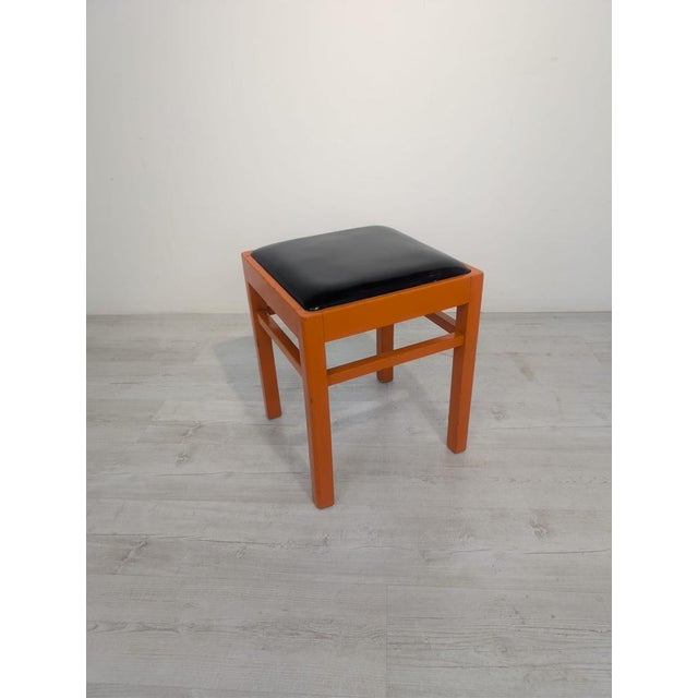 Vintage Orange Pouf in Black Faux Leather, 1950s For Sale - Image 3 of 12