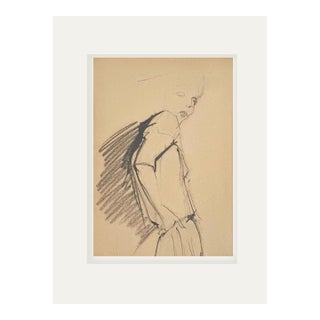 Vintage Mid-Century Abstract Figure Drawing From France With Mat For Sale
