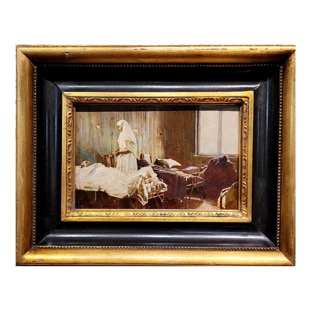 Mikhail Guzhavin- Nurse Attending a Wounded Soldier in a Military Hospital-1910s Oil Painting For Sale