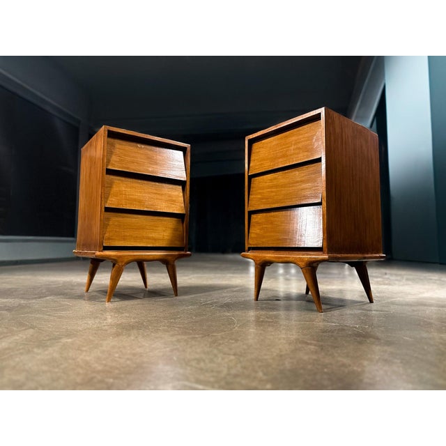 This refined pair of nightstands, attributed to an unknown Brazilian designer and dating to the late 1950s–early 1960s,...