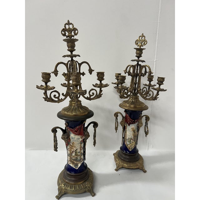 Polychrome Earthenware Fireplace Surround with Landscape Decoration, Set of 3 For Sale - Image 13 of 18