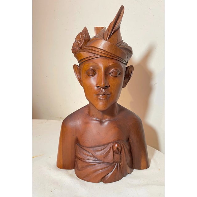 Figurative 1930s Carved Balinese Indonesian Bali Woman Lady Bust Wood Carving Sculpture For Sale - Image 3 of 13
