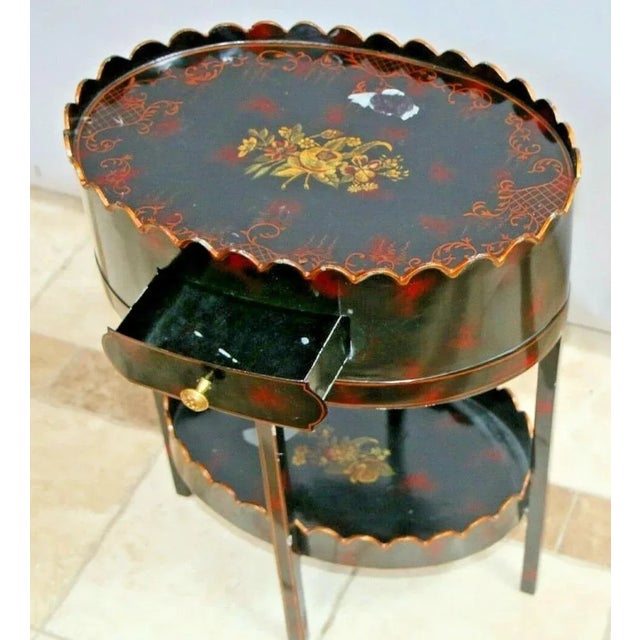 English 1990s Maitland Smith Table English Regency Metal Black Painted Two Tier Drawer Rare For Sale - Image 3 of 10