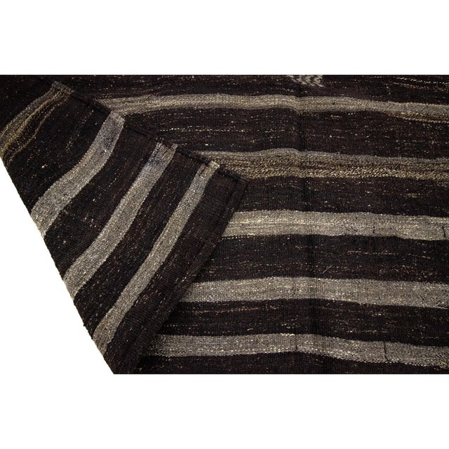 Mid 20th Century 1960s Vintage Brown & Gray Striped Vintage Kilim Rug- 6′10″ × 9′4″ For Sale - Image 5 of 7