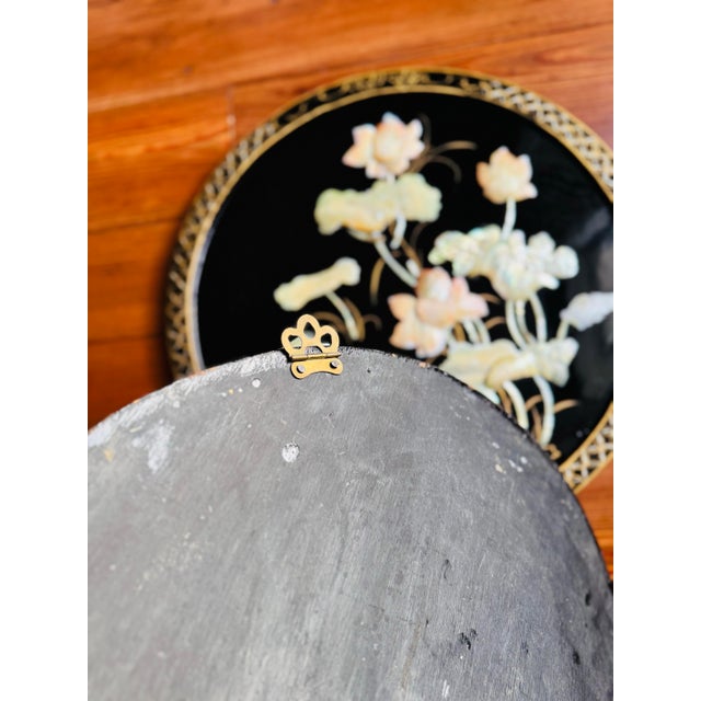 Black Black Chinoiserie Round Wall Art/Plaques With Mother of Pearl Inlay- A Pair For Sale - Image 8 of 12