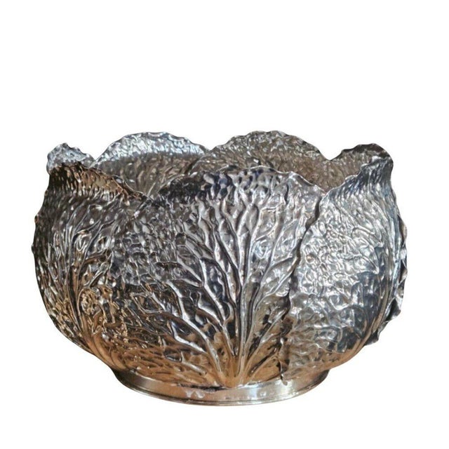 Tiffany & Co. Lg. Sterling Silver Bowl With Leaf Design & Crystal Liner For Sale - Image 9 of 9