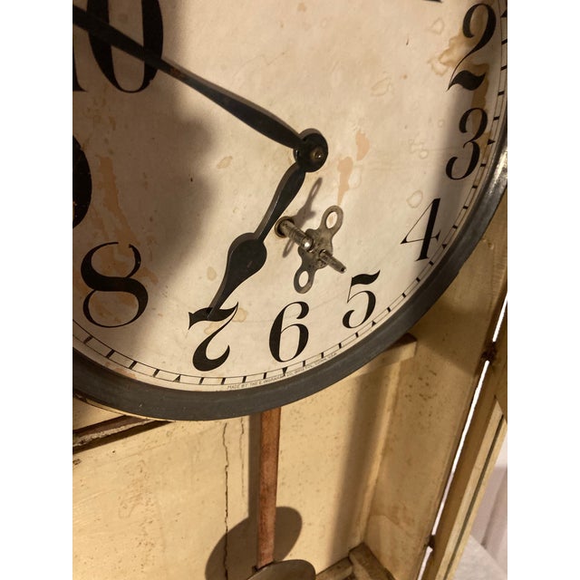 Tan Antique American School Clock Glass Front Gilding on Glass Around Face For Sale - Image 8 of 12