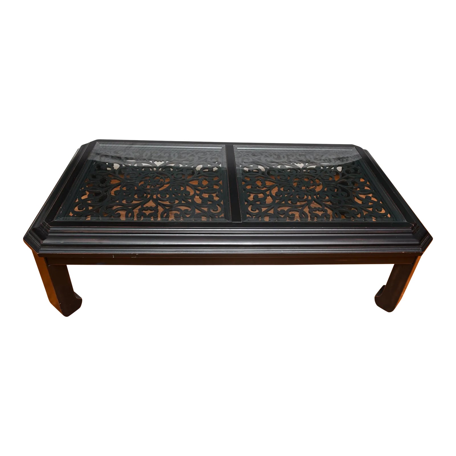 Late 20th Century Asian Ming Dynasty Style Pierced Wood and Glass Top ...