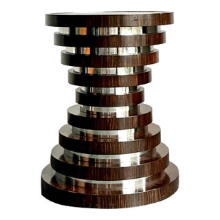 Vintage Boho Zebrawood and Chrome Dining Table Pedestal For Sale
