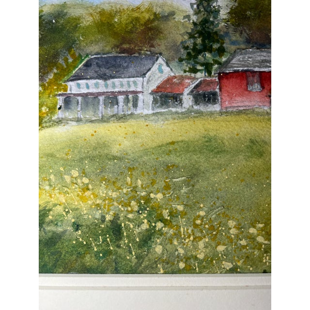 Paper Original Watercolor Countryhouse With Red Barns For Sale - Image 7 of 8