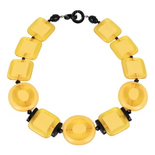 Angela Caputi Yellow and Black Resin Necklace For Sale