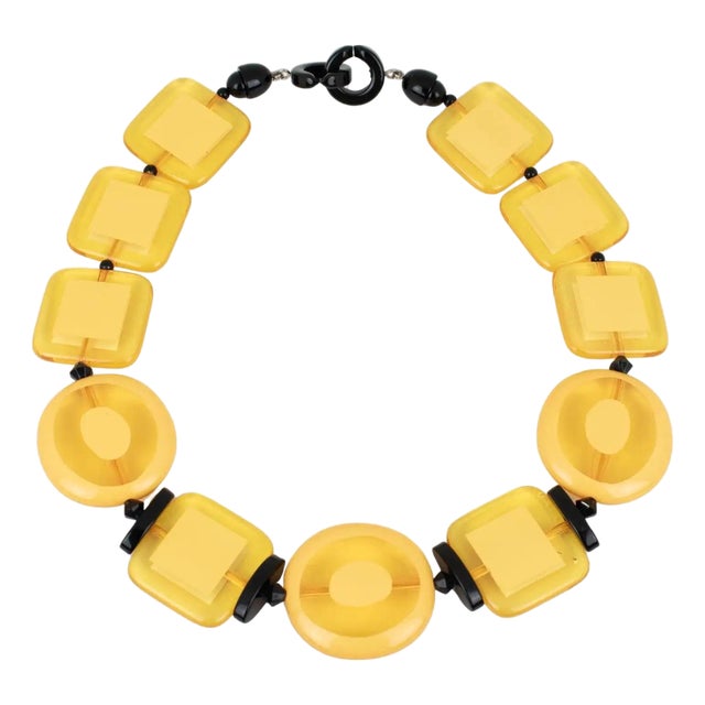 Angela Caputi Yellow and Black Resin Necklace For Sale