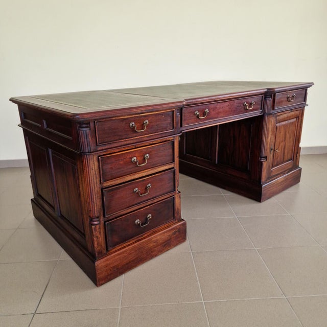 Brown Chesterfield Double Sided Mahogany Desk with Leather Top For Sale - Image 8 of 10