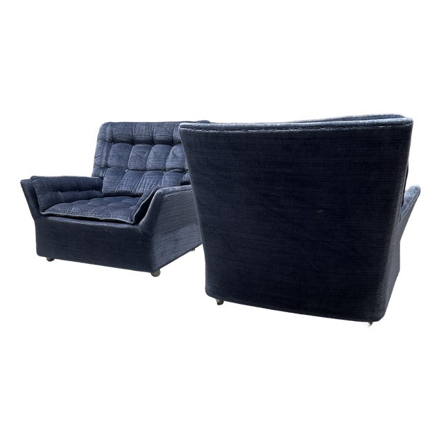 Vintage Space Age Blue Lounge Chairs On Wheels, 1970s, Set of 2 For Sale