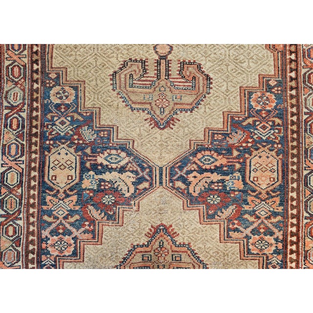 Beige Antique Persian Serab Runner Rug, Hand-Knotted Wool, Geometric Medallion Pattern, Camel & Red, 4x11 For Sale - Image 8 of 12