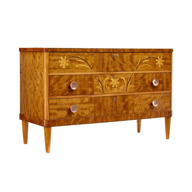 Mid-Century Swedish Birch Inlaid Chest of Drawers, 1950s For Sale - Image 11 of 11