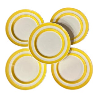 Metlox Pottery Yellow Banded Stripe Stoneware Plates- Set of 5 For Sale