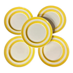 Vintage Yellow Striped Stoneware Plates Metlox Pottery- Set of 5