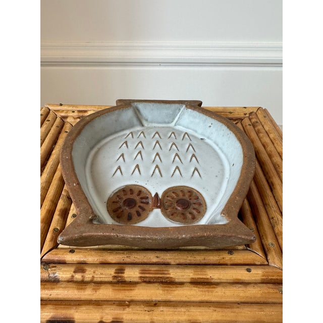 Vintage Mid-Century Owl Trinket Dish - Terracotta With White Glaze For Sale - Image 10 of 16