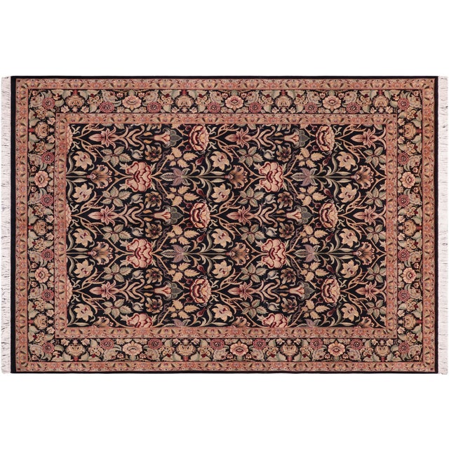Black Shabby Chic 1990's Floral Pak-Persian Black/Green Wool Rug - 8'2'' X 10'4'' For Sale - Image 8 of 9