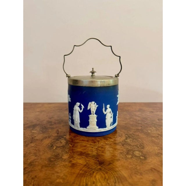 Blue Antique Wedgwood Jasper Ware Biscuit Barrel, 1880 For Sale - Image 8 of 8