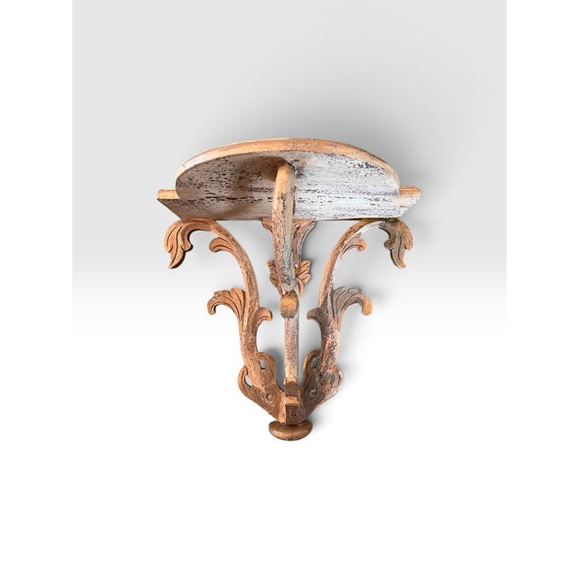 Vintage Italian Florentine Rococo Carved Wood Demilune Wall Bracket Shelf For Sale - Image 4 of 7