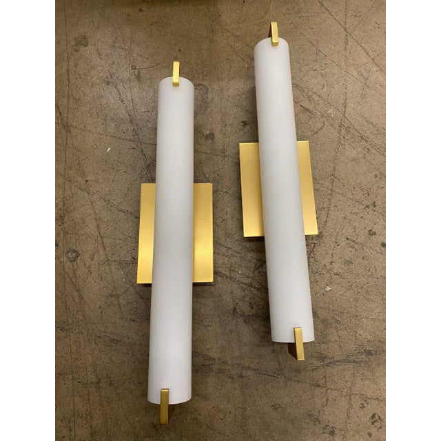Frosted Glass Gold Accent Wall Sconces - a Pair For Sale - Image 4 of 10