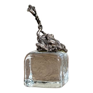 Miniature Silver Plated Frog Sculpture on Glass Ice Cube Base For Sale