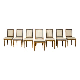 Set of Eight Late 19th Century French Louis XVI Style Dining Chairs in Blue Stripe For Sale