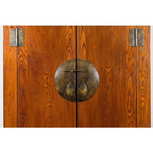Brown Chinese Qing Dynasty 19th Century Nicely Grained Cabinet with Medallion Lock For Sale - Image 8 of 13