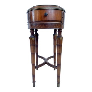 Art Deco Oval Fluted Wood Side Table With Double Drawers For Sale