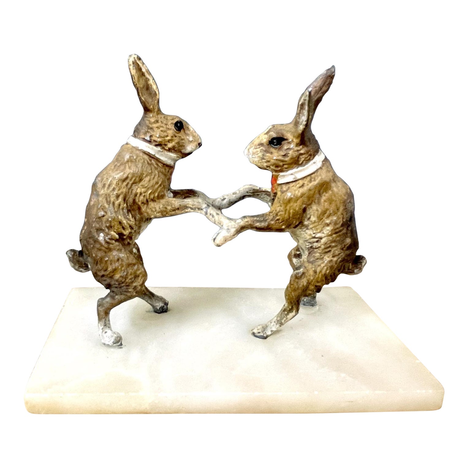 Late 19th Century Austrian or Vienna Cold Painted Bronze Boxing Rabbits ...