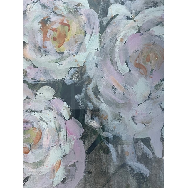 Abstract 1960s Pair of Dark Abstract Floral Pink Peonies Paintings Signed and Framed For Sale - Image 3 of 7