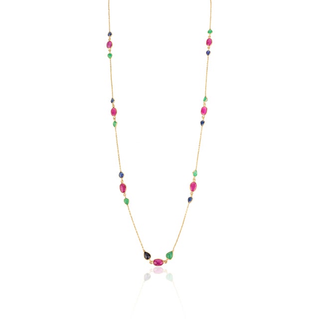 Not Yet Made - Made To Order 18k Yellow Gold Emerald Ruby & Sapphire Beaded Necklace for Women For Sale - Image 5 of 15