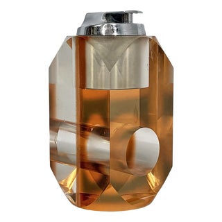 Italian Acrylic glass and Chrome-Plated Steel Table Lighter, 1970s For Sale