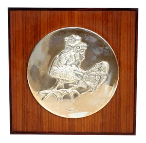 Vintage Silver Rooster Decorative Plate by Luciano Minguzzi for Franklin Mint, 1970s