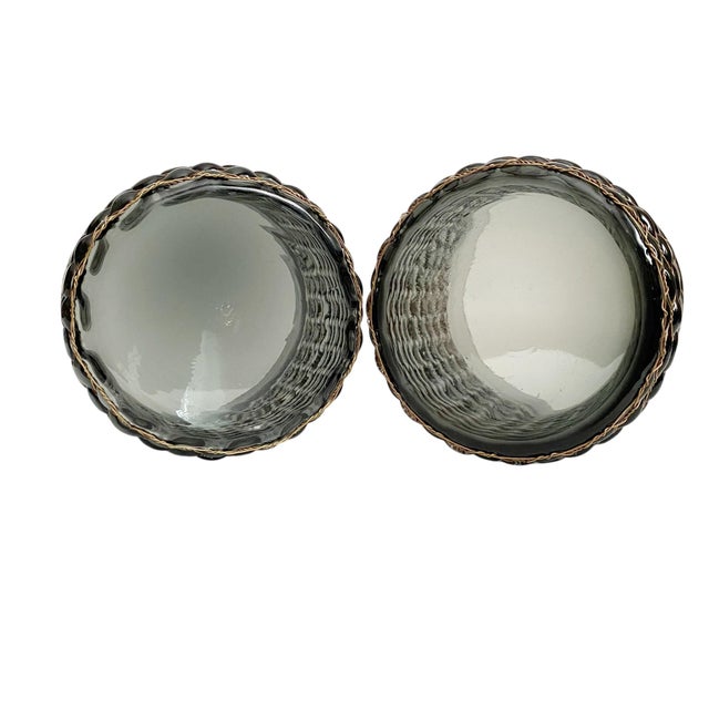 1990s Smokey Transparent Chicken Wire Bubble Glass Pillar Candle Holders / Vases For Sale - Image 5 of 5