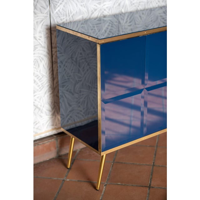 Sideboard in Sapphire Blue Glass and Brass Frame from Justfurnituress SRL For Sale - Image 9 of 9