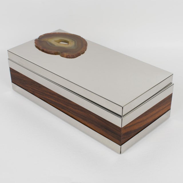 Contemporary Silver Plate and Wood Box with Agate Stone Slab Decor, circa 1980 For Sale - Image 3 of 9
