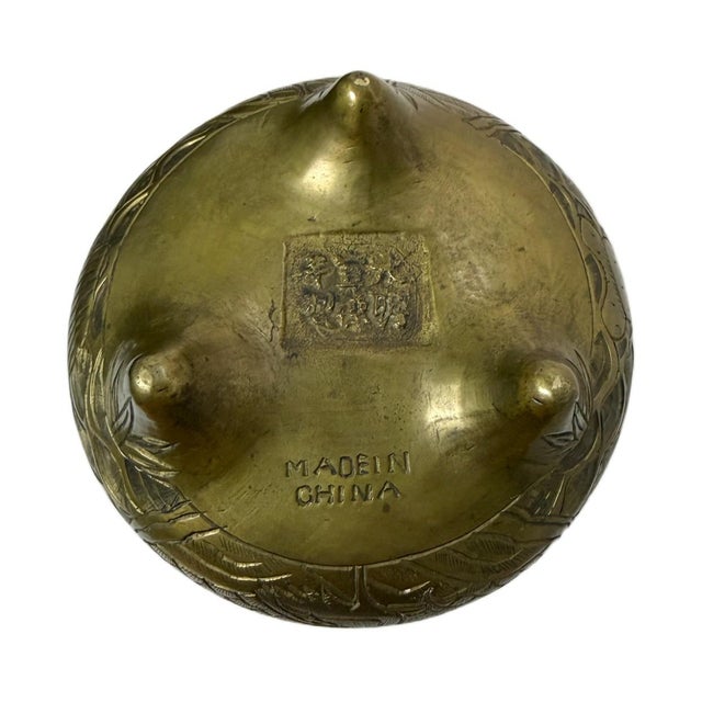 Mid-20th Century Chinese Export Chinoiserie Etched Brass Tripod Censer For Sale - Image 4 of 5