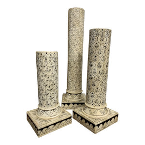 Late 19th Century Mughal Set of 3 Graduated Tessellated Bone Candle Holders With Floral Detail