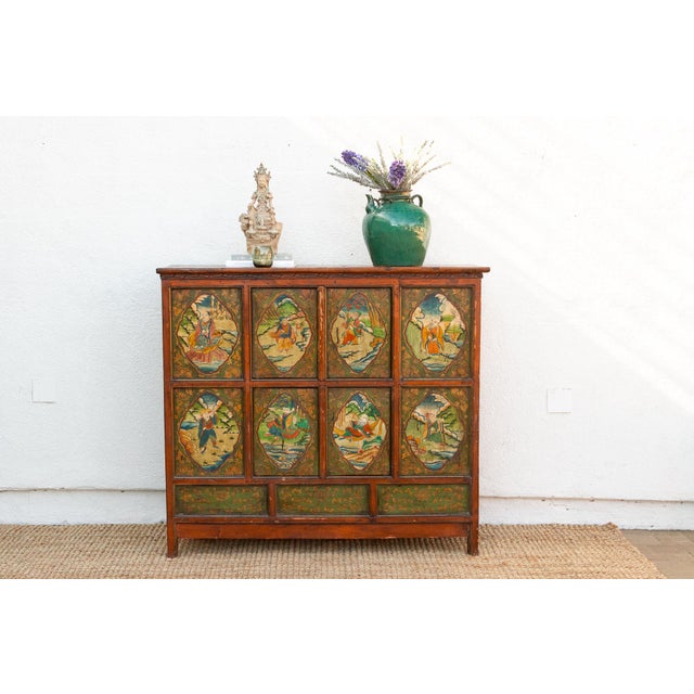 Early 19th Century Tibetan Green & Orange Painted Cabinet For Sale - Image 12 of 12