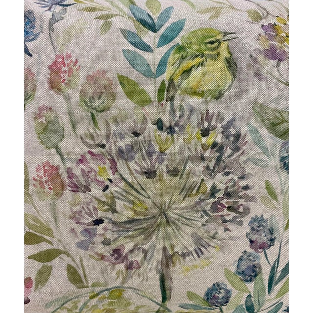 Early 21st Century 16" Square Pillow Decorated With Colorful Allium, Clover Flowers & Birds - Made in Uk. For Sale - Image 5 of 10