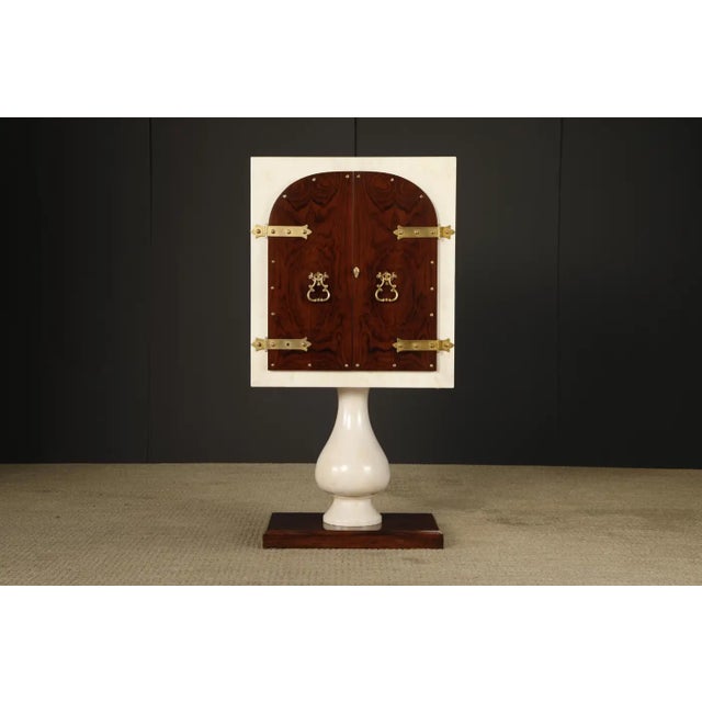 Italian Aldo Tura Lacquered Goatskin, Rosewood and Brass Italian Bar Cabinet, 1950s For Sale - Image 3 of 18
