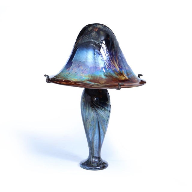 Large Vintage French Iridescent Art Glass Mushroom Lamp, 1960 For Sale - Image 3 of 18