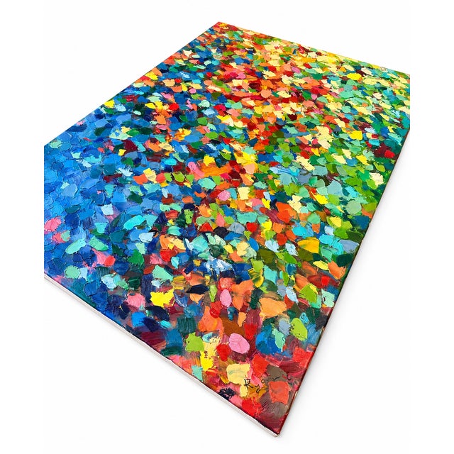 Large Colorful Abstract Painting on Canvas – Textured Palette Knife Contemporary Art – Framed 36 X 48 For Sale - Image 6 of 9