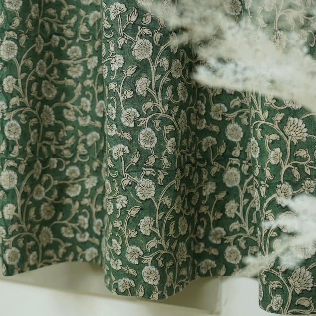 Not Yet Made - Made To Order Himachal Hand Block Print 3 Plated Shemi-Sheer Pure Linen Pinch Pleat Curtain Size-27"Wx120"L For Sale - Image 5 of 5