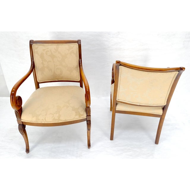 Traditional Pair of Regency Style Carved Open Arm Fireside Lounge Chairs For Sale - Image 3 of 12
