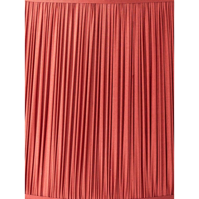 Metal Large Blue and White Hand-Painted Table Lamp with New Terracotta Silk Lampshade from Royal Delft, 1948 For Sale - Image 7 of 16