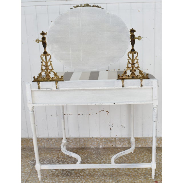 Louis XVI French Dressing Table with Gilt Oval Mirror, 1960s For Sale - Image 4 of 6